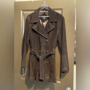 Chocolate Brown Suede Double Breasted Coat - XL